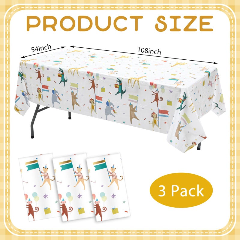 Maxdot 3 Pieces Animal Parade Party Tablecloths 108 Ã— 54 Inch Safari Theme Table Cover, Plastic Disposable Table Cloth Zoo Party Supplies for Jungle Baby Shower, Animal Themed Birthday Decorations - Image 2