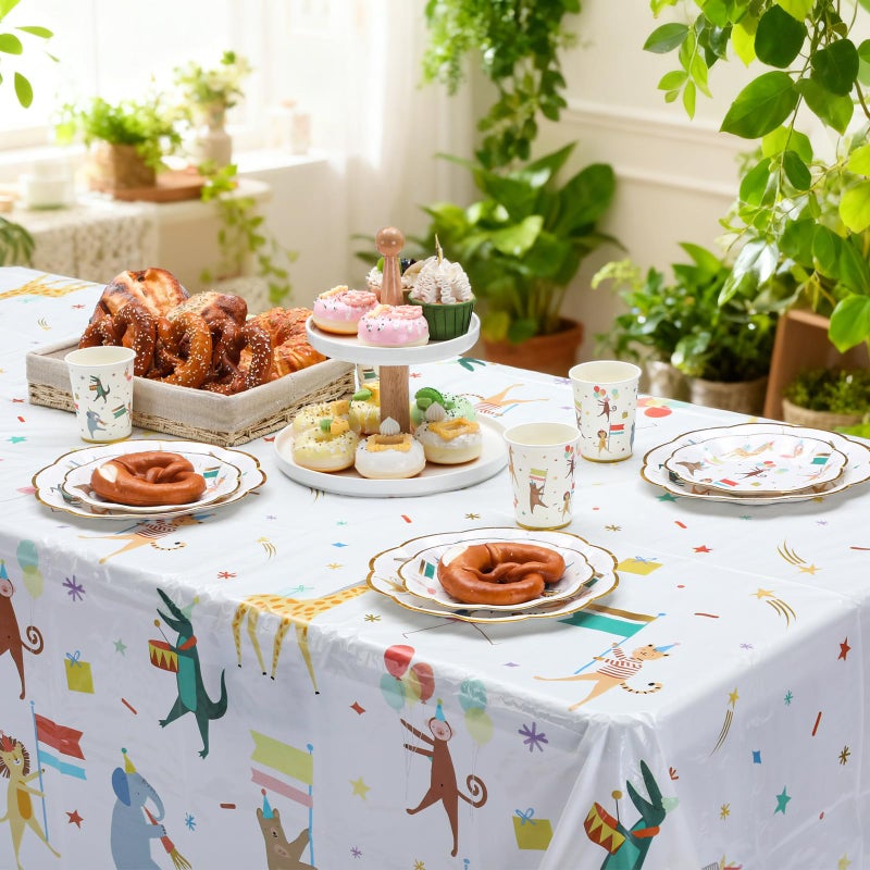 Maxdot 3 Pieces Animal Parade Party Tablecloths 108 Ã— 54 Inch Safari Theme Table Cover, Plastic Disposable Table Cloth Zoo Party Supplies for Jungle Baby Shower, Animal Themed Birthday Decorations - Image 4