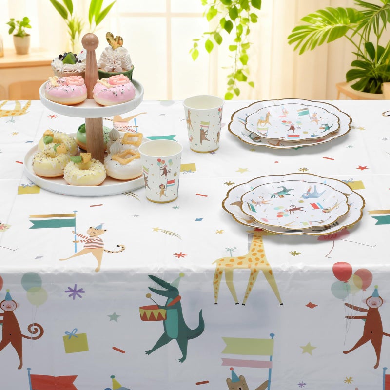 Maxdot 3 Pieces Animal Parade Party Tablecloths 108 Ã— 54 Inch Safari Theme Table Cover, Plastic Disposable Table Cloth Zoo Party Supplies for Jungle Baby Shower, Animal Themed Birthday Decorations - Image 5