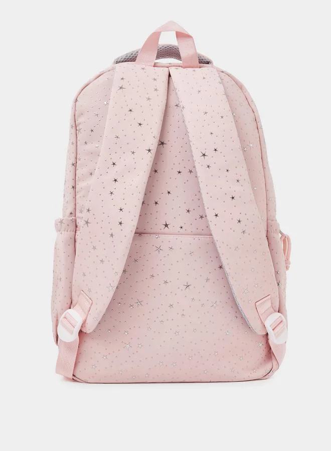 Styli Teen Girls Pink Graphic Star Print Backpack