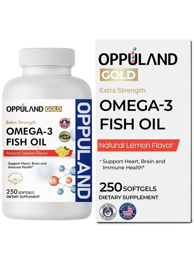 Oppuland - Omega 3 Fatty Acids Fish Oil Supplement - Triple Strength - 1000 mg Encapsulations with EPA 165 mg & DHA 105 mg for Heart, Brain & Joint Care - Burpless Omega3 - Lemon Flavor - 250 Softgels