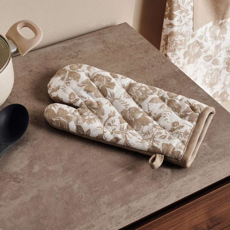 Pan Home قفاز فرن قطن مطبوع باللون البيج للمطبخ