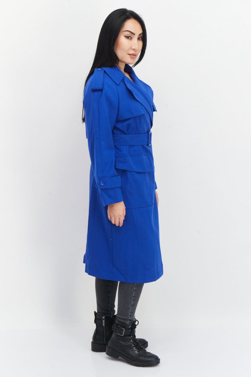 VERO MODA Women Belted Plain Trench Coat, Blue - Image 2