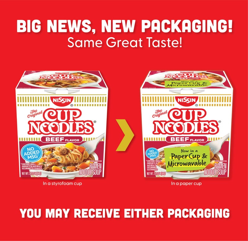 Nissin Cup Noodles Soup, Beef Flavor, Microwaveable Paper Cups, Instant Ramen, 2.25 Ounce (Pack of 12) - Image 2