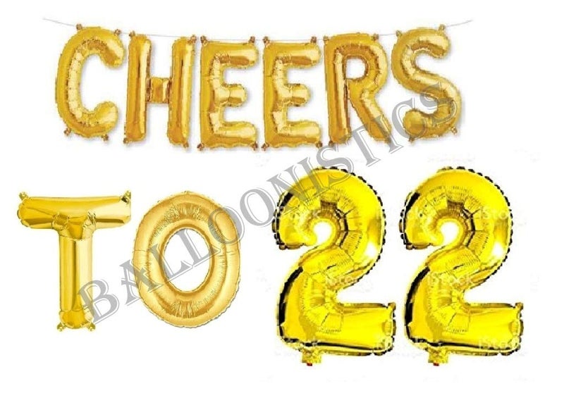 Balloonistics Cheers to Twenty Two Foil Balloon Combo Number 22 Foil Balloon for Birthday and Anniversary - Image 1