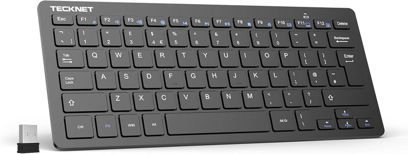 TECKNET 2.4G Wireless Keyboard For Windows/Chrome OS, UK Layout Compact Mini Keyboards, Small Silent Whisper-Quiet Keyboard with 12 months Battery Life (Black) - Image 1