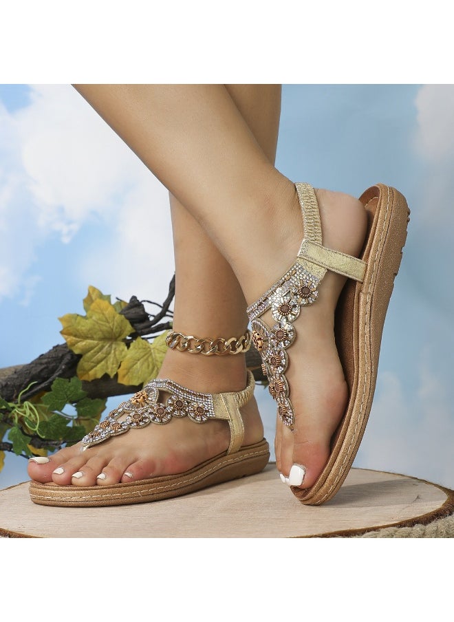 NIBEMINENT Ladies Shoes Wedge Bohemian Sandals Shoes For Women  Round Toe Wedge Thong Sandals Indoor Outdoor Female Shoes  - Image 2