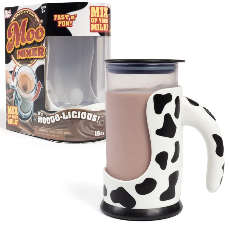 Hog Wild Moo Mixer Supreme Chocolate Milk Mixer  16 Oz Cup  No Spill Sip Lid  Easy To Clean Detachable Base  Automatically Mixes Powder  Syrup  Dishwasher Safe Portable Safe for Children