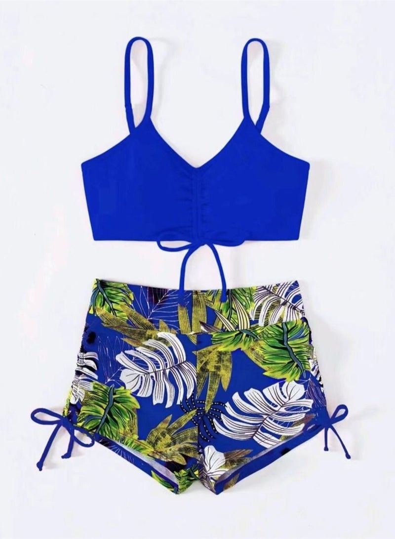 Loquat 2 Piece Beach Bow Swimsuit Bikini Blue - Image 1