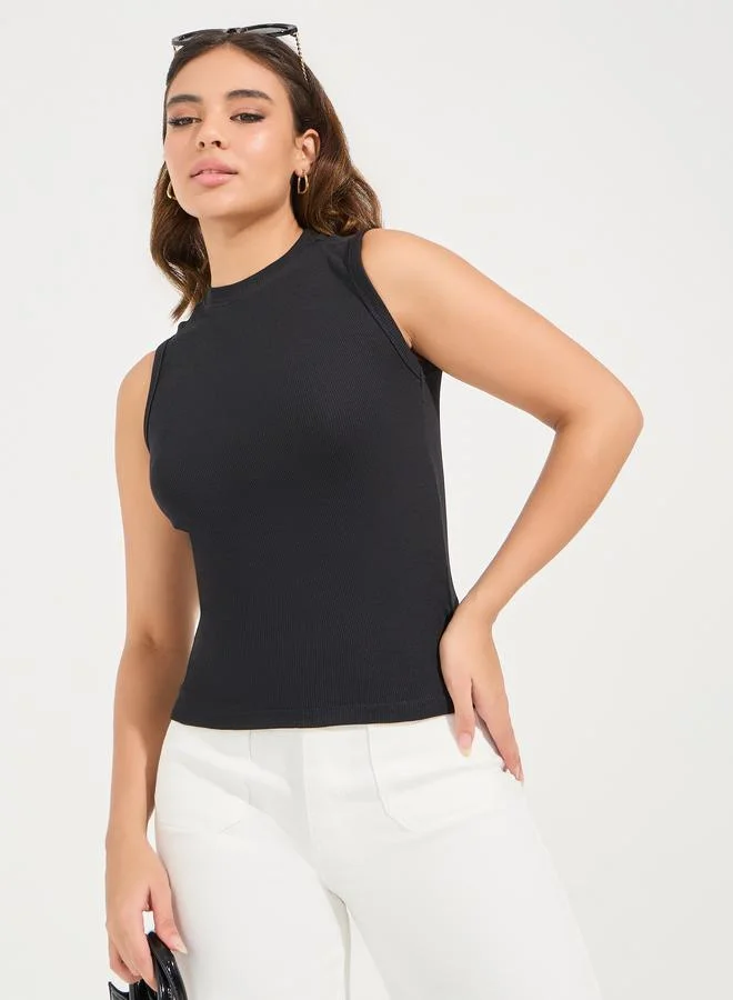 Styli Ribbed High Neck Fitted Tank Top