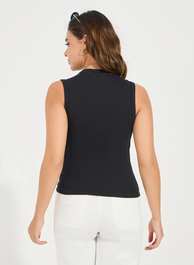 Styli Ribbed High Neck Fitted Tank Top