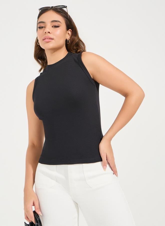 Styli Ribbed High Neck Fitted Tank Top - Image 1