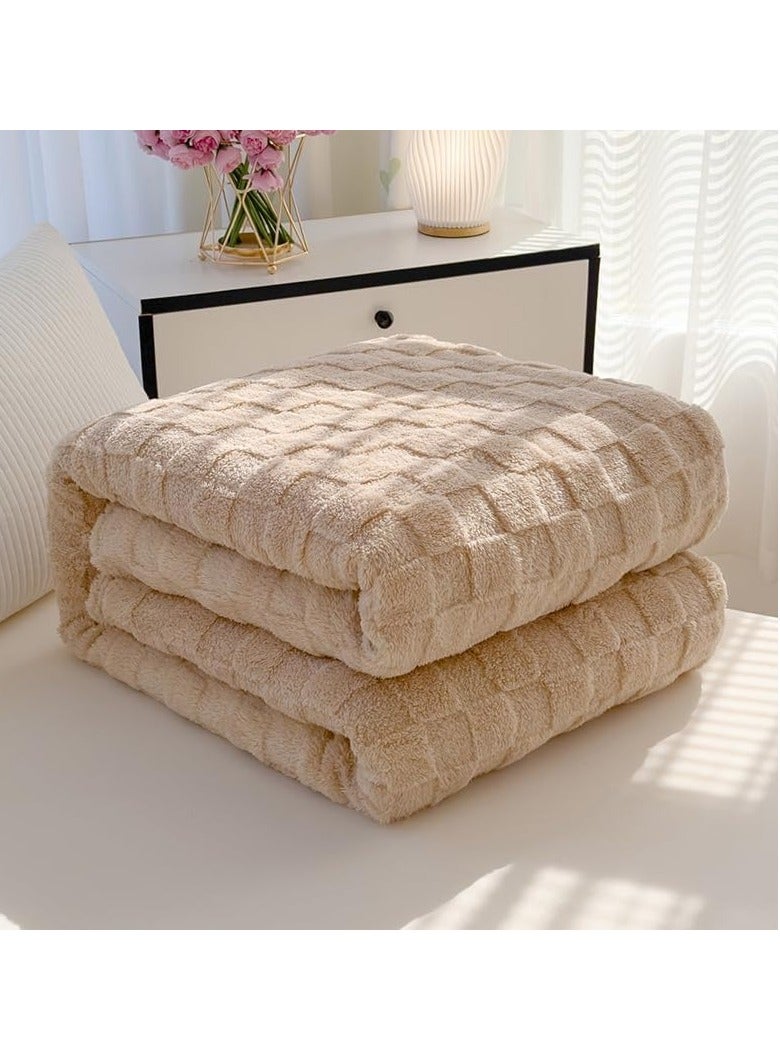 غطاء سرير كبير الحجم، غطاء سرير قطن وفيلي بحجم 200×230 سم باللون الكريمي  - Image 1
