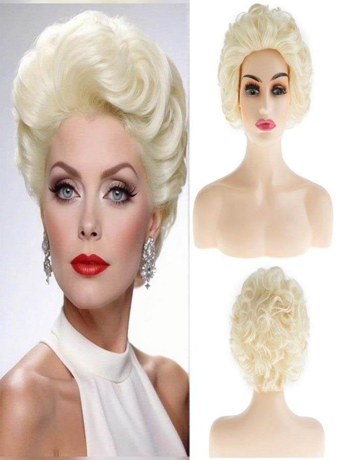 Wiwige Short Curly Wavy Blonde Wigs for Women Retro Platinum Blonde Bouffant Synthetic Natural Hair Wig Halloween Costume Cosplay Wig - Image 1