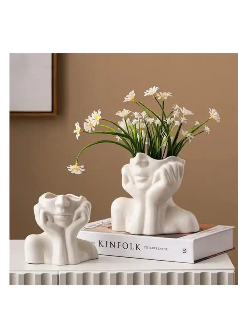 مزهرية شكل رأس أنثى، مزهرية بوهو نسوية بسيطة، مزهرية زهور عصرية على الطراز الاسكندنافي للمنزل وغرفة المعيشة والمكتب وديكور رف الكتب - Image 3