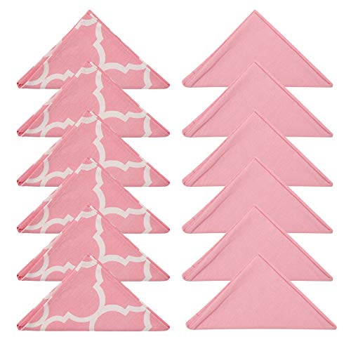 Dekor World Cotton Pink Ogee Printed and Solid Napkin Set (Pack of 12) - Image 1
