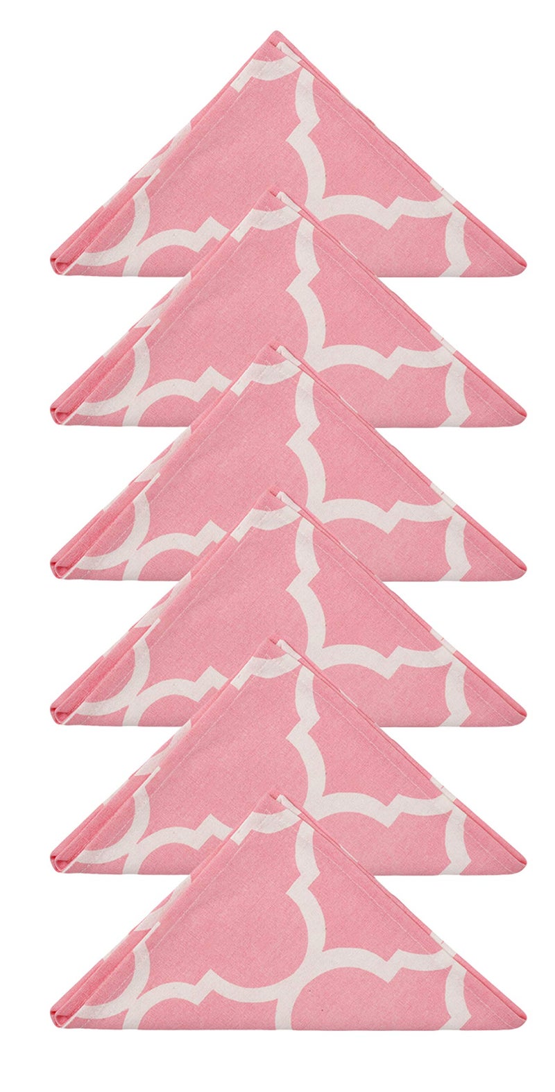 Dekor World Cotton Pink Ogee Printed and Solid Napkin Set (Pack of 12) - Image 2