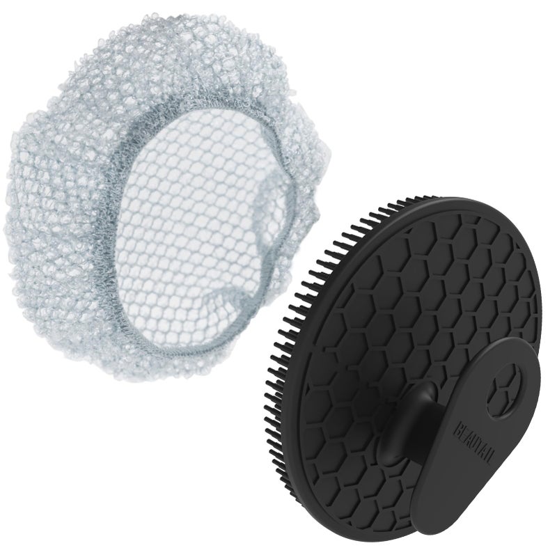 BEAUTAIL Silicone Body Scrubber with Scrub Net Set, BEAUTAIL 2 Pack for Rich Lather, Deep Cleansing, and Exfoliation â€“ Durable, Easy to Clean, Gentle or Firmer Options â€“ 1 Shower Brush Black, 1 Scrub Net Gray - Image 1