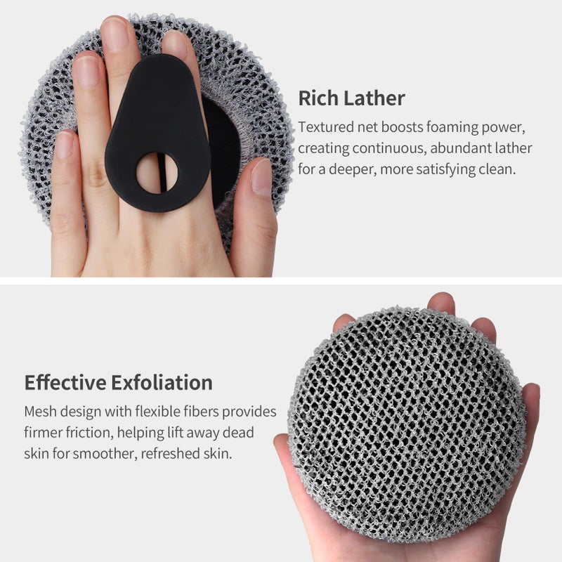BEAUTAIL Silicone Body Scrubber with Scrub Net Set, BEAUTAIL 2 Pack for Rich Lather, Deep Cleansing, and Exfoliation â€“ Durable, Easy to Clean, Gentle or Firmer Options â€“ 1 Shower Brush Black, 1 Scrub Net Gray - Image 4