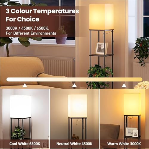 HOMIFLY 5 Tier Metal Floor Lamp with Wooden Shelves/Square Lamp with 3 Adjustable Color Mode/Corner Display Book & Vase Shelf/Standing Night Lamps for Living-Study Room/Home Decor/Bedroom(Black) - Image 4