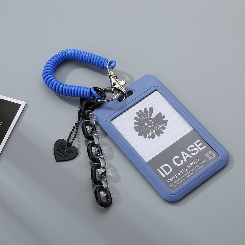 Chic Card Holder Keychain Accessory for Backpack Blue card sleeve + Love resin chain