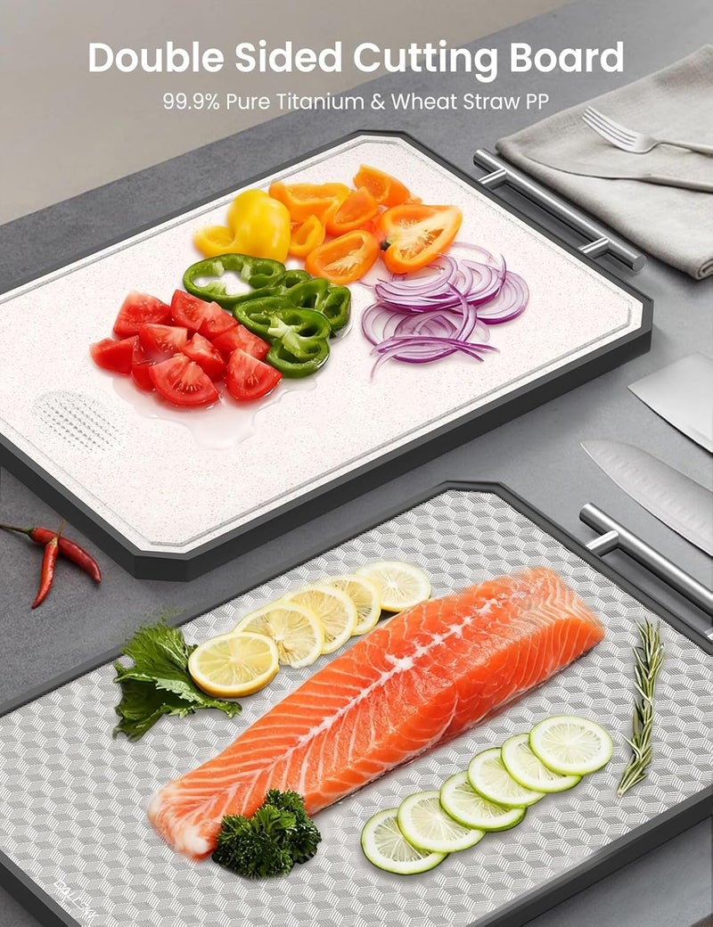 Callsky Cutting Board for Kitchen, Non Toxic Titanium Cutting Board, Double-Sided Metal Chopping Board with Juice Groove, Cutting Boards for Meat, Vegetables and Fruits, Dishwasher Safe Large 16”×11” - Image 2