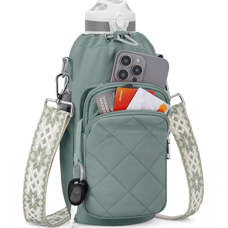 SYTRAH Water Bottle Bag Crossbodyï¼ŒInsulated Water Bottle Purse Crossbody Water Bottle Holder with Strap 40 oz, Sling Bag for Walking Hiking, Green - Image 1