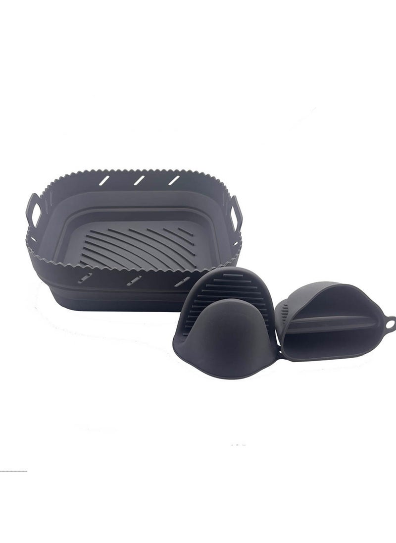 QiaoKai Air Fryer Silicone Pan, Pack of 2 Mini Oven Mitts, Airfryer Oven Insert Silicone Bowl, Replacement Parchment Liner, Food Safe Reusable Air Fryer Basket, Nonstick Basket (8.1 Inch)  - Image 2