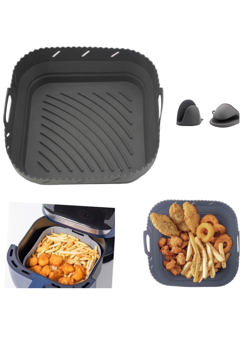 QiaoKai Air Fryer Silicone Pan, Pack of 2 Mini Oven Mitts, Airfryer Oven Insert Silicone Bowl, Replacement Parchment Liner, Food Safe Reusable Air Fryer Basket, Nonstick Basket (8.1 Inch)  - Image 1