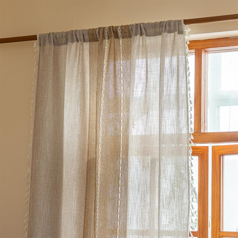 Sutuo Home Boho Curtains 84 inches Long for Living Room Dining Room,Light Filtering Farmhouse Vintage Chic Tassels Window Treatment Bohemian Privacy Drape Decor, Rod Pocket 1 Panel 52" W, Khaki Linen - Image 4