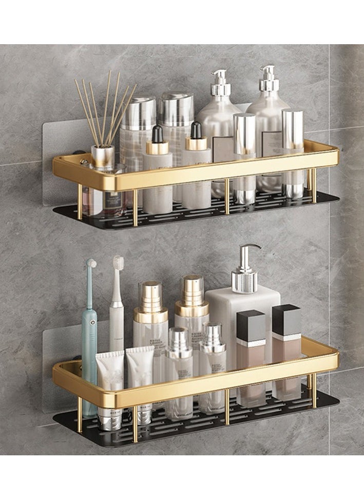 AIWANTO 2Pcs Modern Adhesive Shower Caddy Shelves No Need Drilling Wall Corner Bathroom Shelf Bathroom Organizer Rustproof Shower Organizer Rack Bathroom Kitchen Gold 6*30*13cm  - Image 2