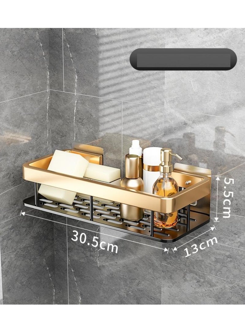 AIWANTO 2Pcs Modern Adhesive Shower Caddy Shelves No Need Drilling Wall Corner Bathroom Shelf Bathroom Organizer Rustproof Shower Organizer Rack Bathroom Kitchen Gold 6*30*13cm  - Image 3