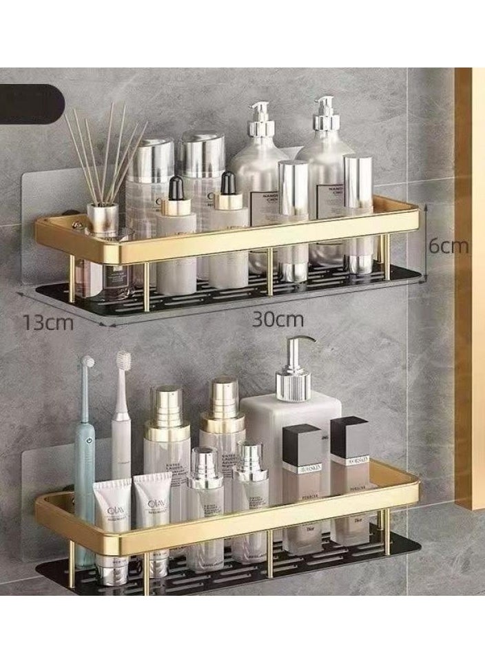 AIWANTO 2Pcs Modern Adhesive Shower Caddy Shelves No Need Drilling Wall Corner Bathroom Shelf Bathroom Organizer Rustproof Shower Organizer Rack Bathroom Kitchen Gold 6*30*13cm  - Image 5