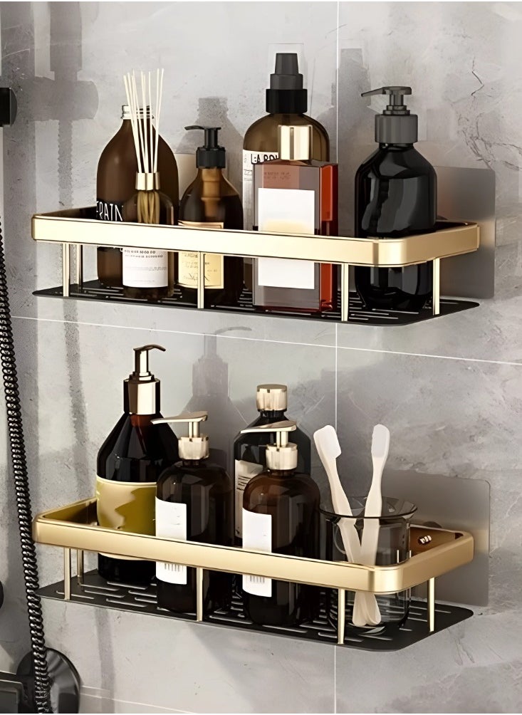 AIWANTO 2Pcs Modern Adhesive Shower Caddy Shelves No Need Drilling Wall Corner Bathroom Shelf Bathroom Organizer Rustproof Shower Organizer Rack Bathroom Kitchen Gold 6*30*13cm  - Image 1