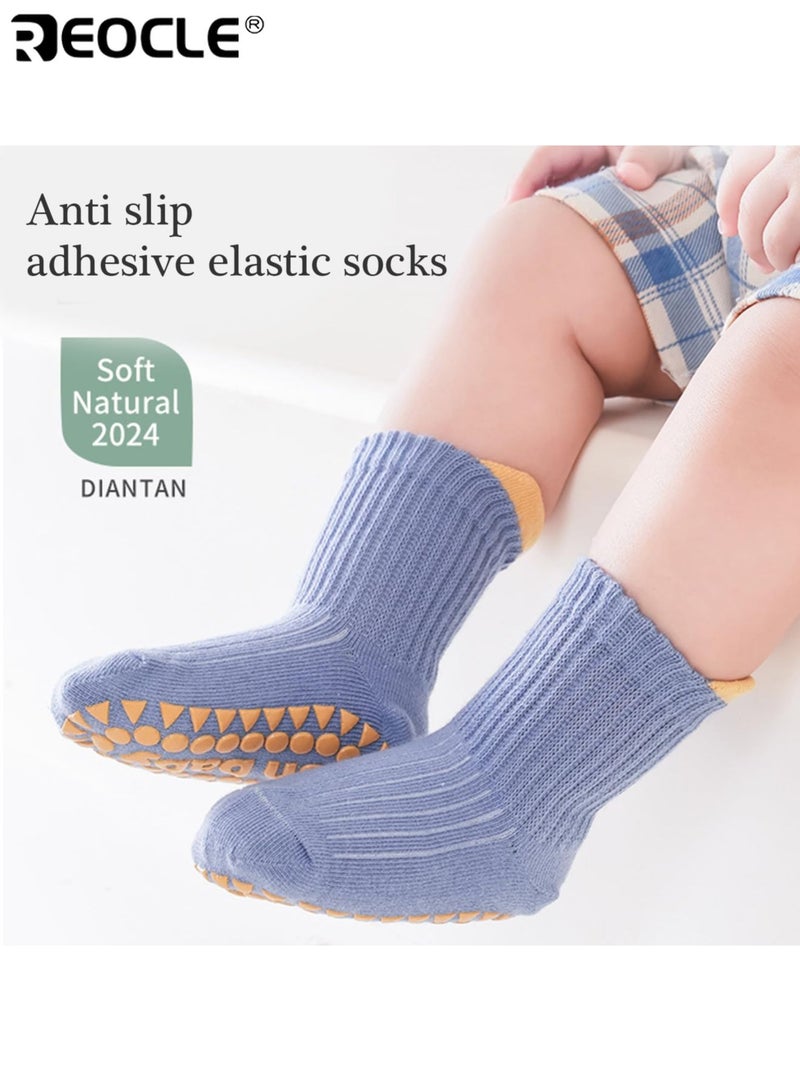 REOCLE 6 Pairs Baby's Cartoon Learning Socks with Soft Sole and Anti-Slip Design Baby Toddler Socks with Gripper Bottom for Indoor Home Daily Use - Image 2