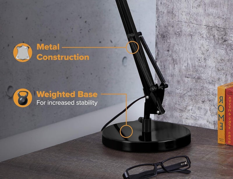 Bostitch Office VLF100D Swing Arm Desk Lamp, Metal, 36" Reach with Multi-Joint Adjustment, Includes Replaceable LED Bulb (VLF), Black - Image 3