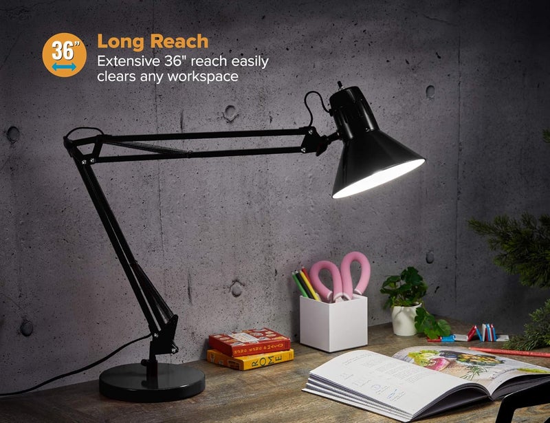 Bostitch Office VLF100D Swing Arm Desk Lamp, Metal, 36" Reach with Multi-Joint Adjustment, Includes Replaceable LED Bulb (VLF), Black - Image 2