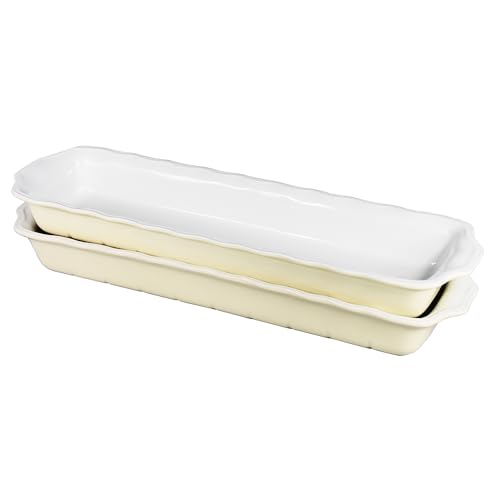 Creativity Home 15" x 3.5" Ceramic Loaf pan, Set of 2, 27 OZ Rectangle Bakeware Baking Supplies Heritage Loaf Pan - Relatively long, for Cake Bread Meatloaf and More, Cream olor - Image 1