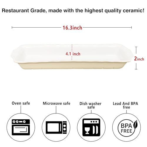 Creativity Home 15" x 3.5" Ceramic Loaf pan, Set of 2, 27 OZ Rectangle Bakeware Baking Supplies Heritage Loaf Pan - Relatively long, for Cake Bread Meatloaf and More, Cream olor - Image 2