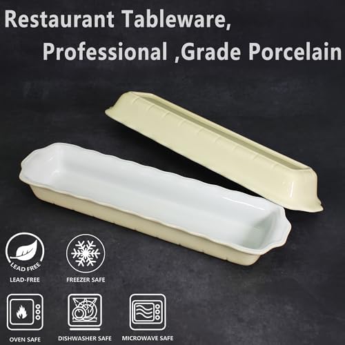 Creativity Home 15" x 3.5" Ceramic Loaf pan, Set of 2, 27 OZ Rectangle Bakeware Baking Supplies Heritage Loaf Pan - Relatively long, for Cake Bread Meatloaf and More, Cream olor - Image 3