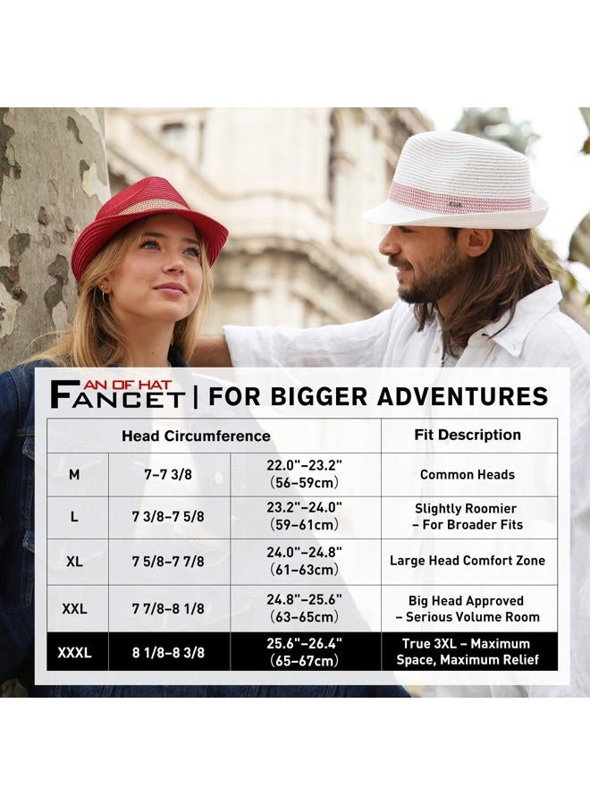 Fancet Mens Straw Panama Fedora Packable Sun Summer Beach Hat Trilby Women Beige M, 16010-beige, M - Image 2