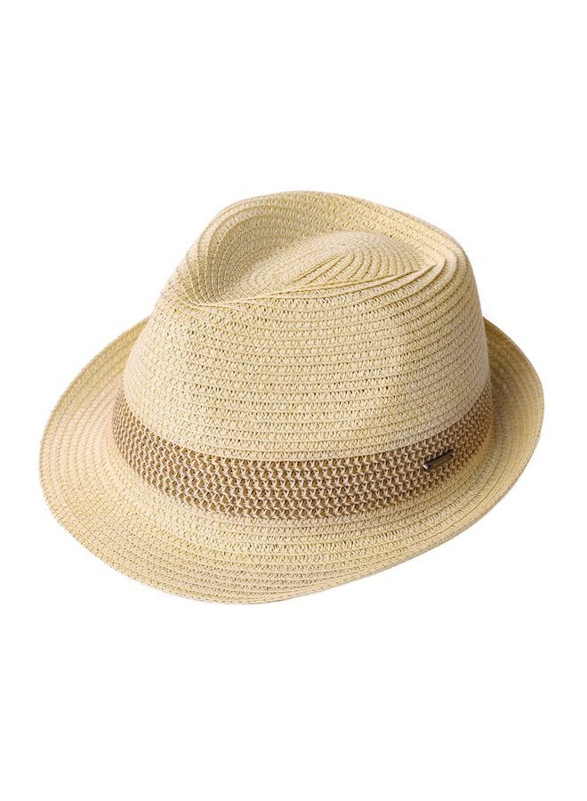 Fancet Mens Straw Panama Fedora Packable Sun Summer Beach Hat Trilby Women Beige M, 16010-beige, M - Image 1