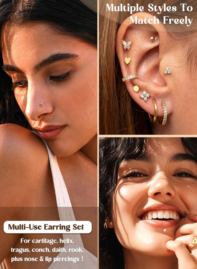 ORAZIO 20G Flat Back Earrings for Women Threadless 316L Surgical Steel Stud Hoop Earrings Push in Nose Studs Hypoallergenic Cartilage Earring Stacks Labret Helix Tragus Conch Piercing Jewelry G - Image 3