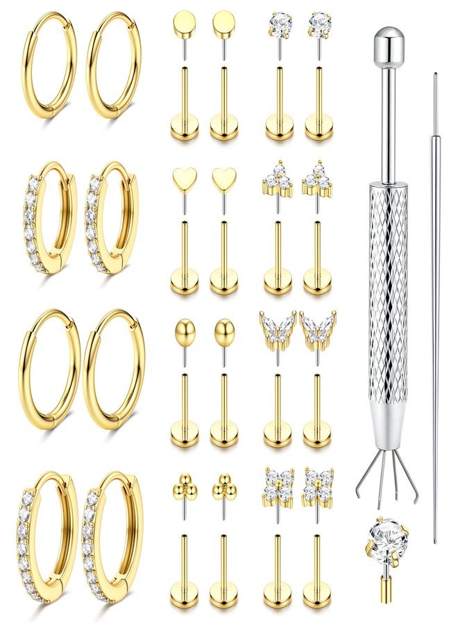 ORAZIO 20G Flat Back Earrings for Women Threadless 316L Surgical Steel Stud Hoop Earrings Push in Nose Studs Hypoallergenic Cartilage Earring Stacks Labret Helix Tragus Conch Piercing Jewelry G - Image 1