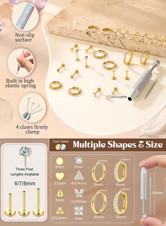 ORAZIO 20G Flat Back Earrings for Women Threadless 316L Surgical Steel Stud Hoop Earrings Push in Nose Studs Hypoallergenic Cartilage Earring Stacks Labret Helix Tragus Conch Piercing Jewelry G - Image 4