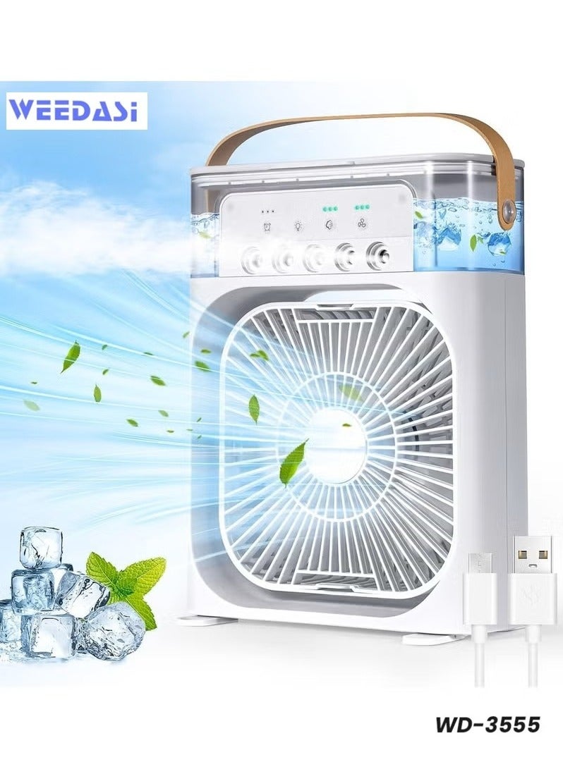 WEEDASI Portable Air Cooler Fan Mini Evaporative Air Cooler with 7 Colors LED Light Timer 3 Wind Speeds and 3 Spray Modes 3555 White  - Image 1