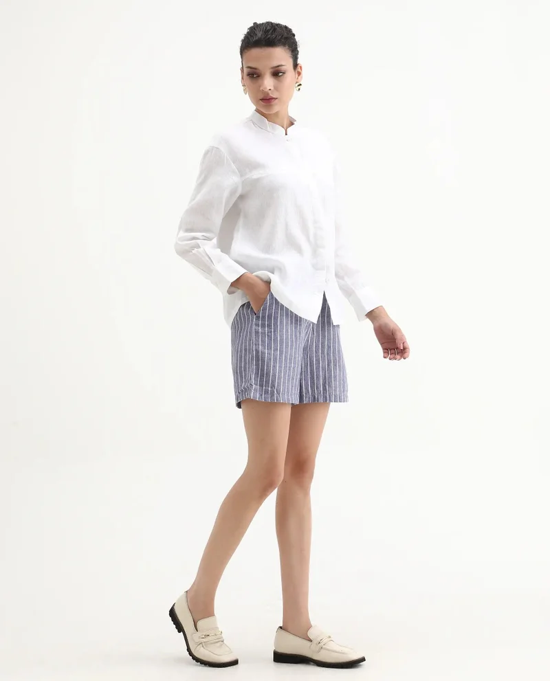 Rareism Women's Linen Stripe Tailored Bermudas