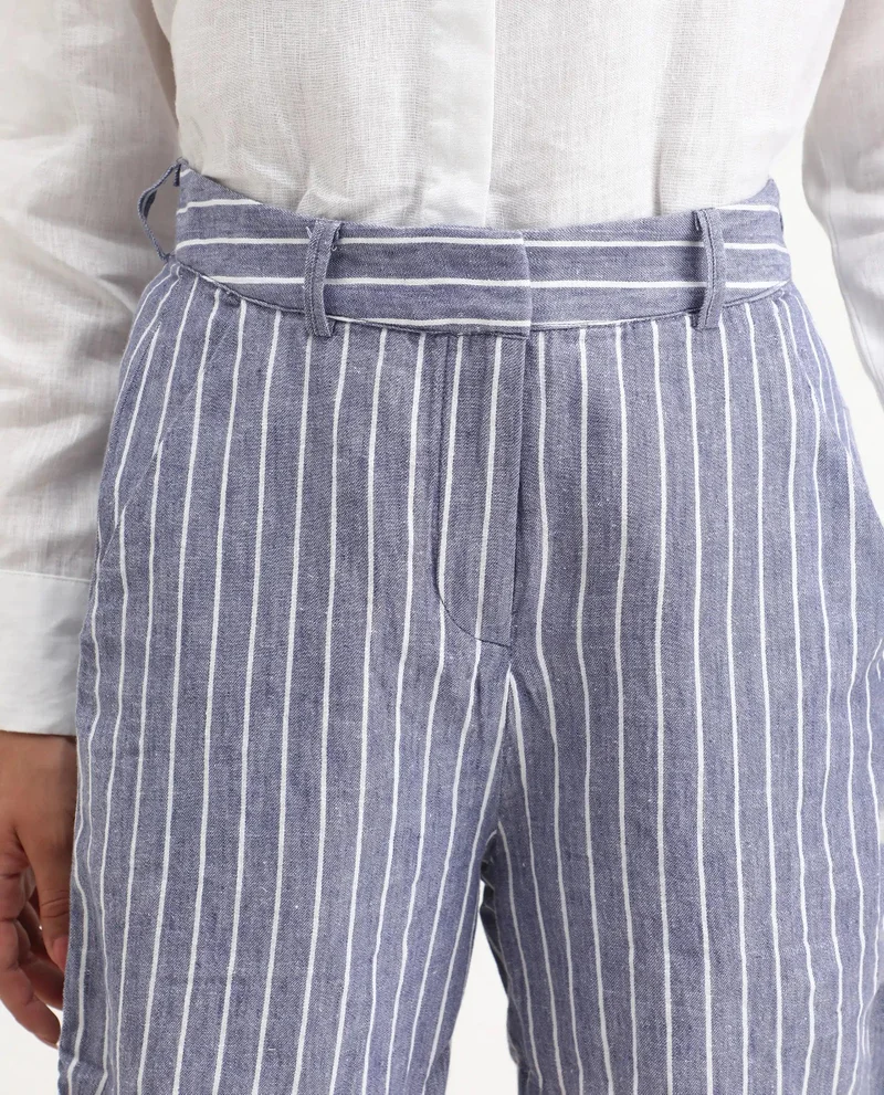 Rareism Women's Linen Stripe Tailored Bermudas