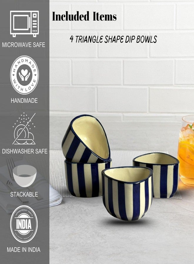 Freakway Handcrafted Blue Striped Ceramic Dip Bowls Set of 4 | Elegant Snack & Sauce Bowls | Microwave Safe, 50 ml Each - Image 5