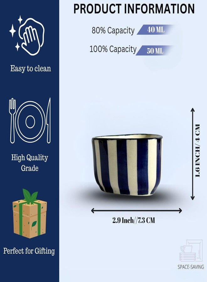 Freakway Handcrafted Blue Striped Ceramic Dip Bowls Set of 4 | Elegant Snack & Sauce Bowls | Microwave Safe, 50 ml Each - Image 3